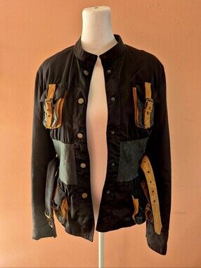 Alviero Martini Black Utility Jacket with Tan Accent Straps